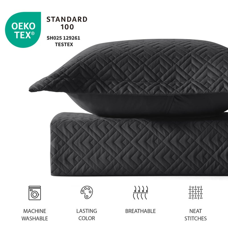 EXQ Home Quilt Set Twin Size Black 2 Piece,Lightweight Soft Coverlet Modern Style Squares Pattern Bedspread Set for All Season(1 Quilt,1 Pillow Shams) - Image 4